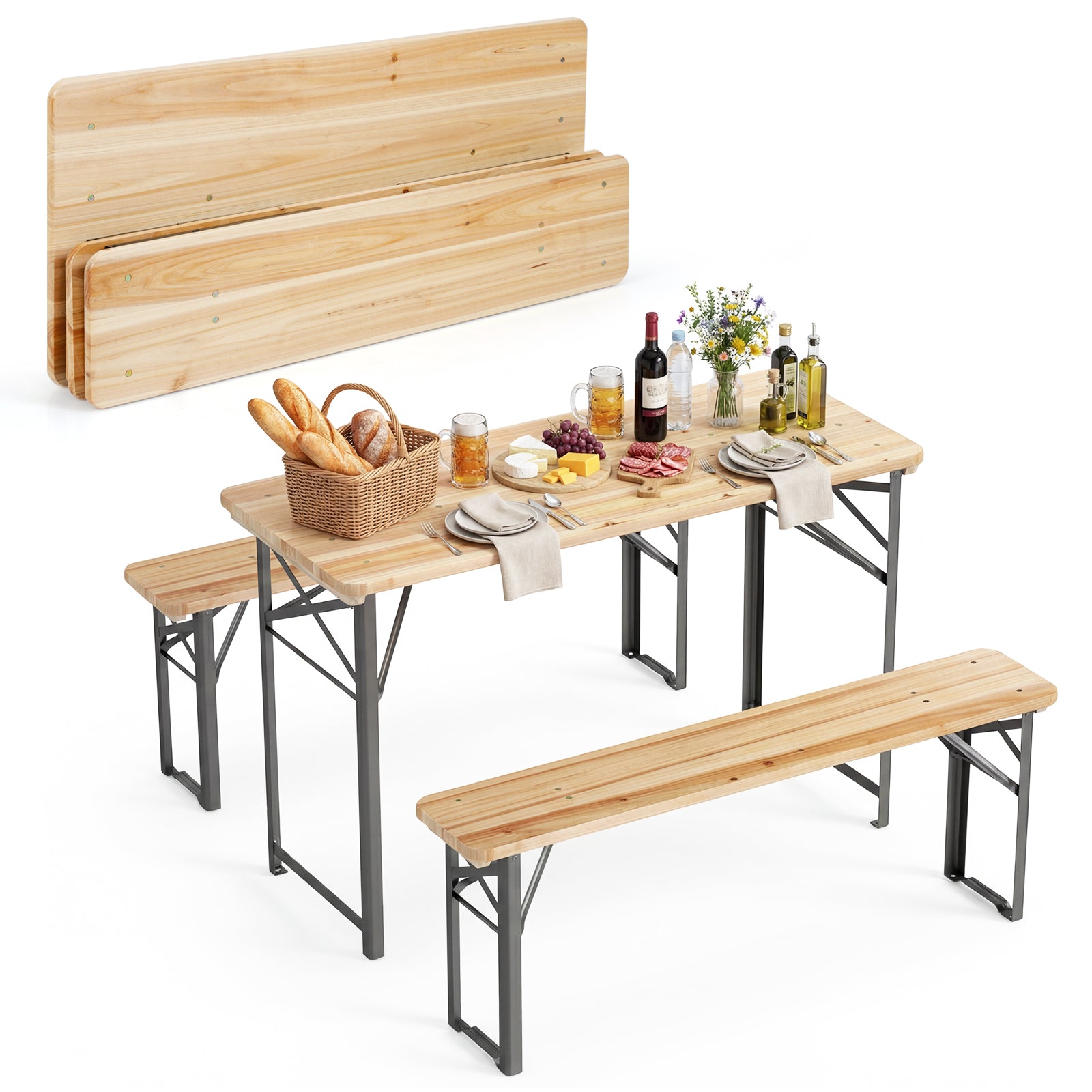 3-Piece Folding Picnic Table With Benches, Portable Camping Set, Black Patio Dining Sets at Gallery Canada