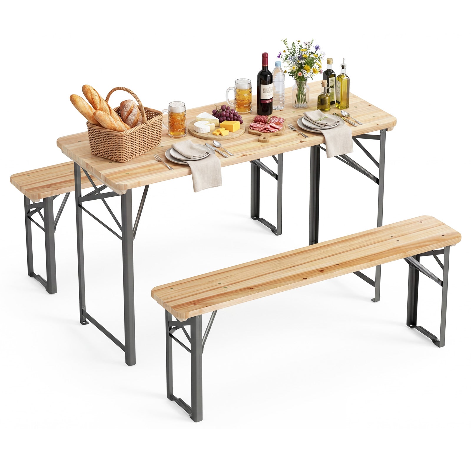 3-Piece Folding Picnic Table With Benches, Portable Camping Set, Black Patio Dining Sets at Gallery Canada