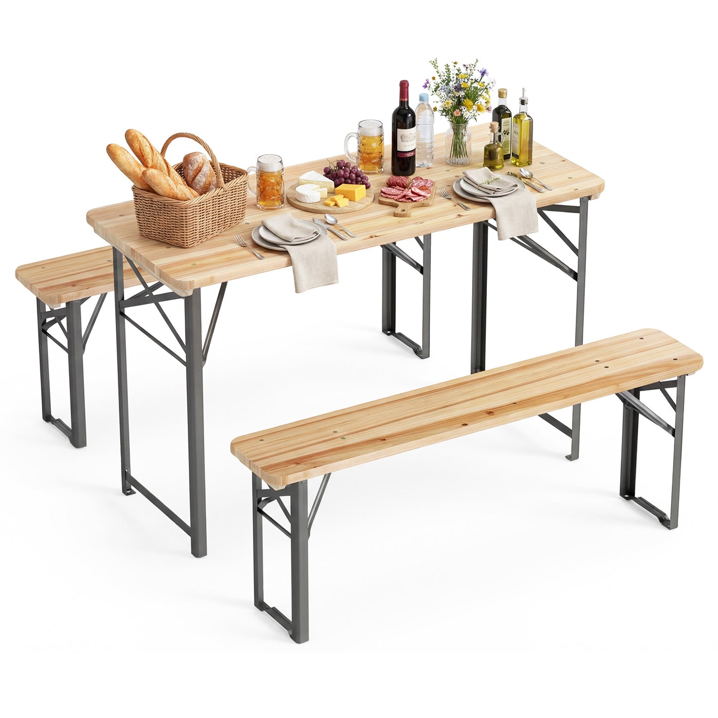 3-Piece Folding Picnic Table With Benches, Portable Camping Set, Black Patio Dining Sets at Gallery Canada