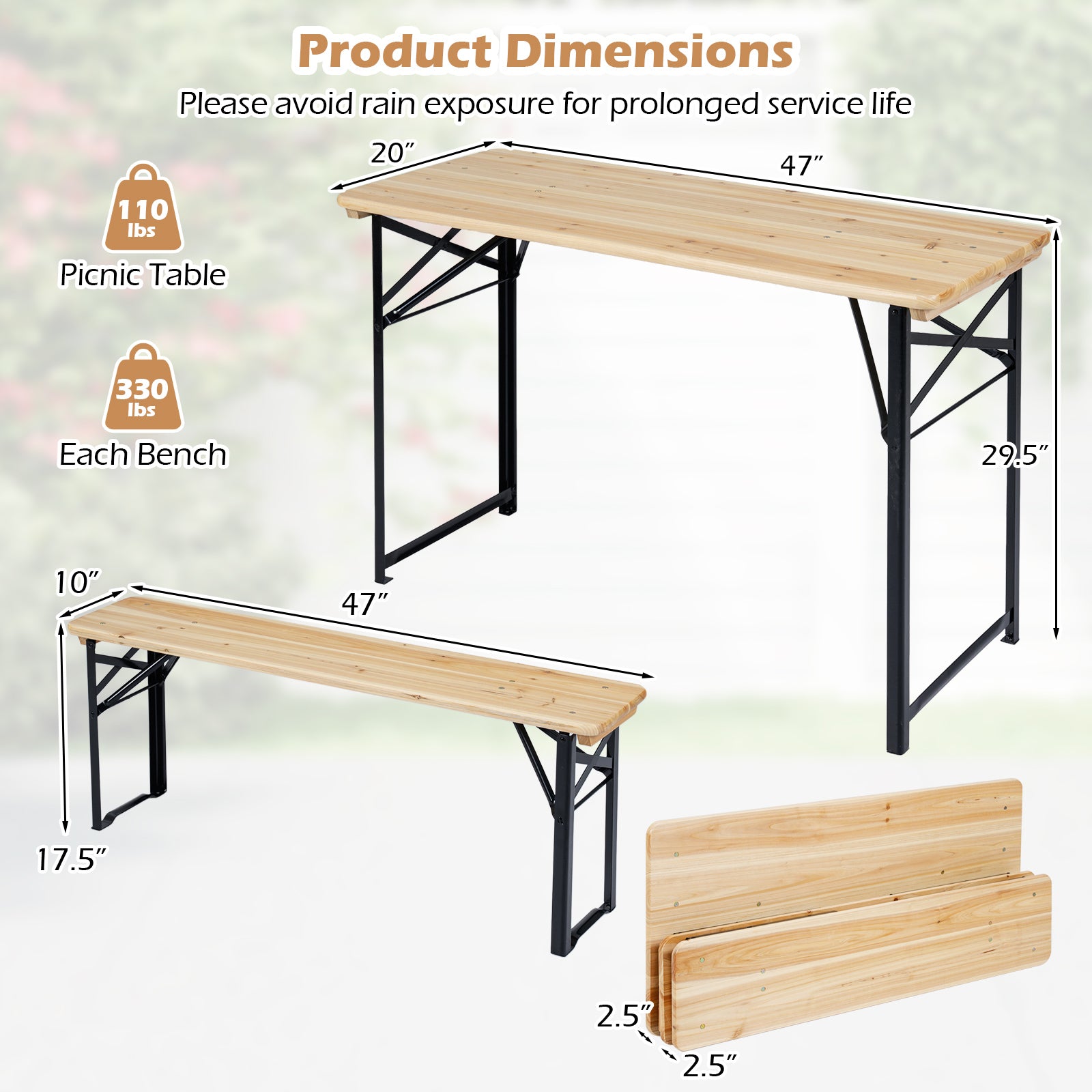 3-Piece Folding Picnic Table With Benches, Portable Camping Set, Black Patio Dining Sets at Gallery Canada