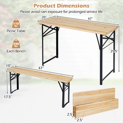 3-Piece Folding Picnic Table With Benches, Portable Camping Set, Black Patio Dining Sets at Gallery Canada