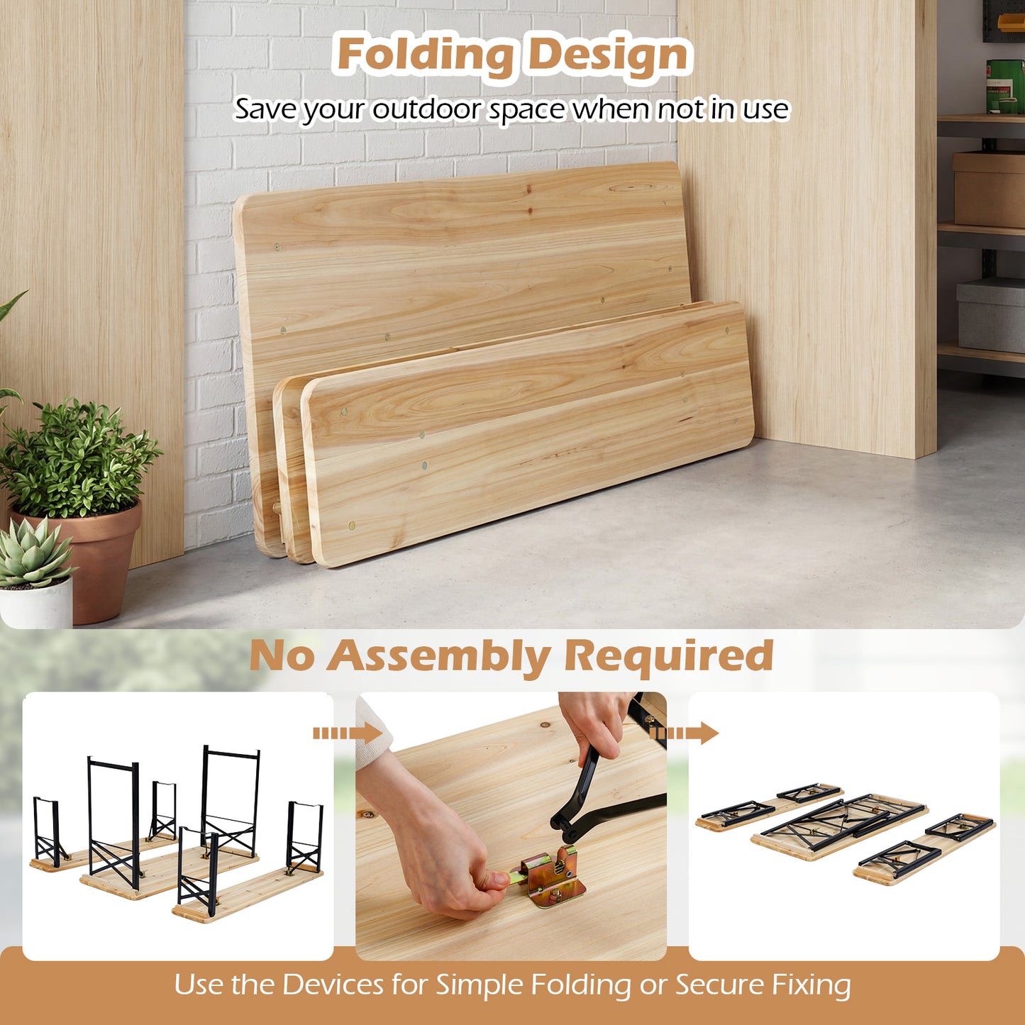 3-Piece Folding Picnic Table With Benches, Portable Camping Set, Black Patio Dining Sets at Gallery Canada