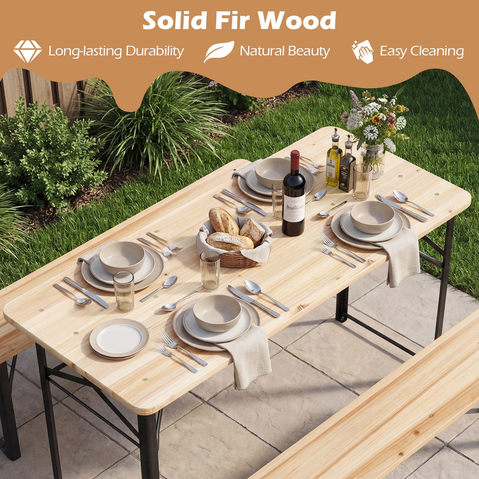 3-Piece Folding Picnic Table With Benches, Portable Camping Set, Black Patio Dining Sets at Gallery Canada