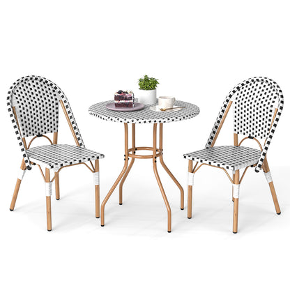 3 Piece French Bistro Table Chair Set with Outdoor Wicker Round Table and 2 Dining Chairs, White Patio Dining Sets at Gallery Canada