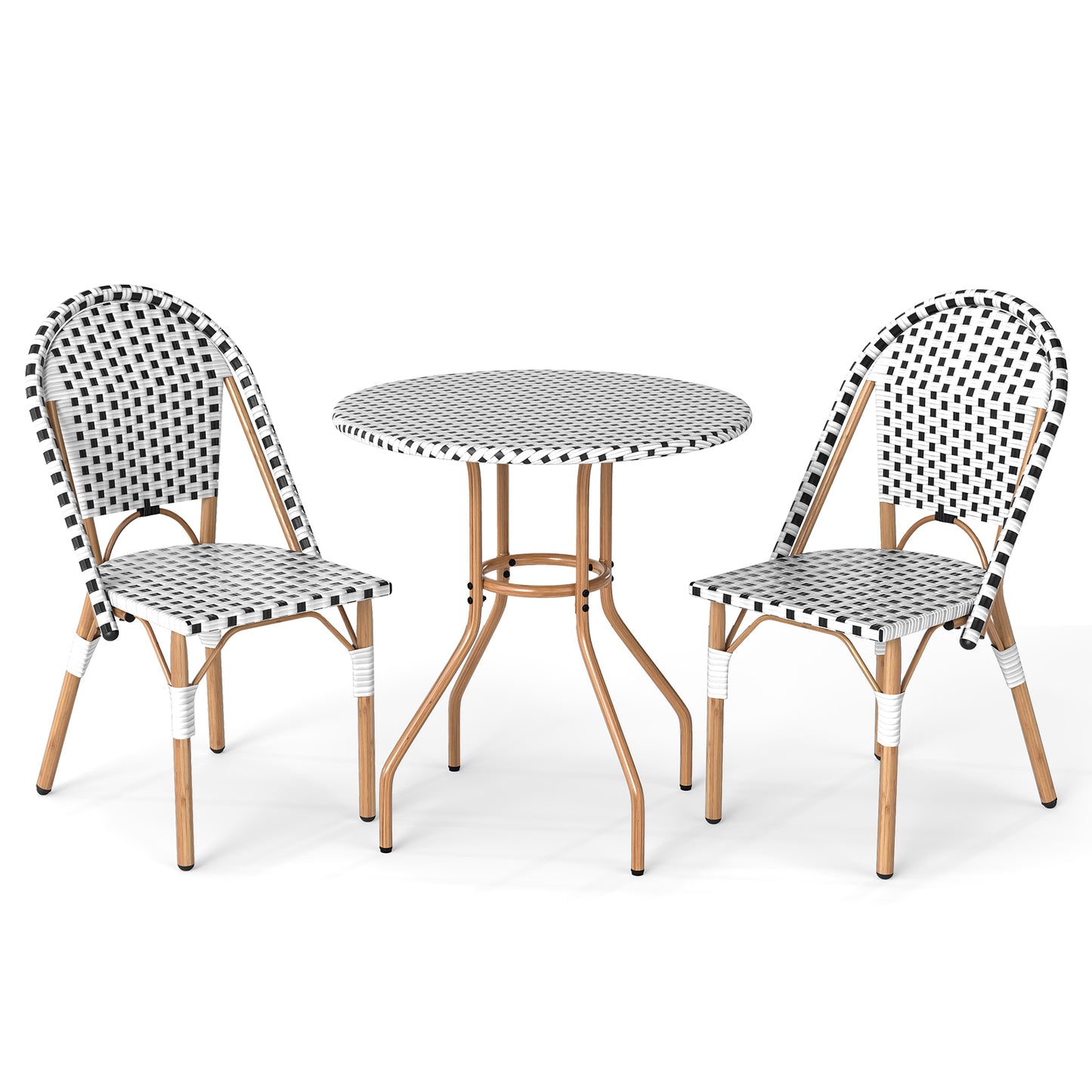 3 Piece French Bistro Table Chair Set with Outdoor Wicker Round Table and 2 Dining Chairs, White Patio Dining Sets at Gallery Canada