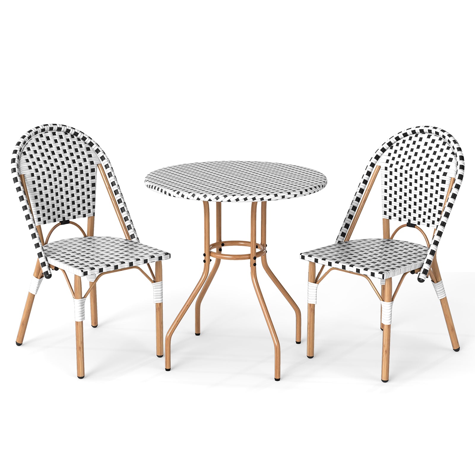 3 Piece French Bistro Table Chair Set with Outdoor Wicker Round Table and 2 Dining Chairs, White Patio Dining Sets at Gallery Canada