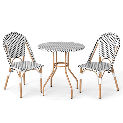 3 Piece French Bistro Table Chair Set with Outdoor Wicker Round Table and 2 Dining Chairs, White Patio Dining Sets at Gallery Canada