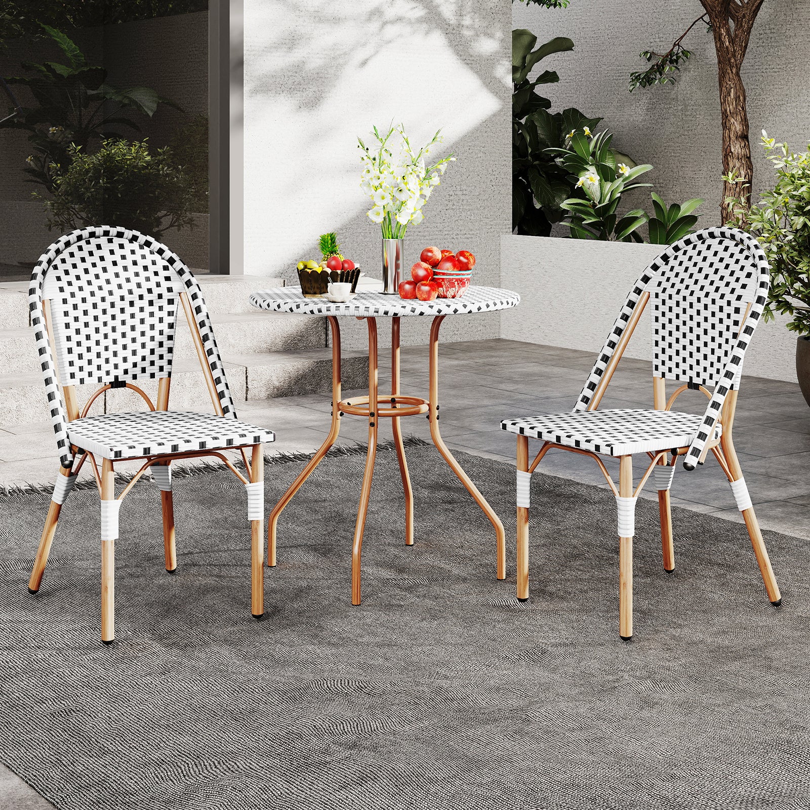 3 Piece French Bistro Table Chair Set with Outdoor Wicker Round Table and 2 Dining Chairs, White Patio Dining Sets at Gallery Canada