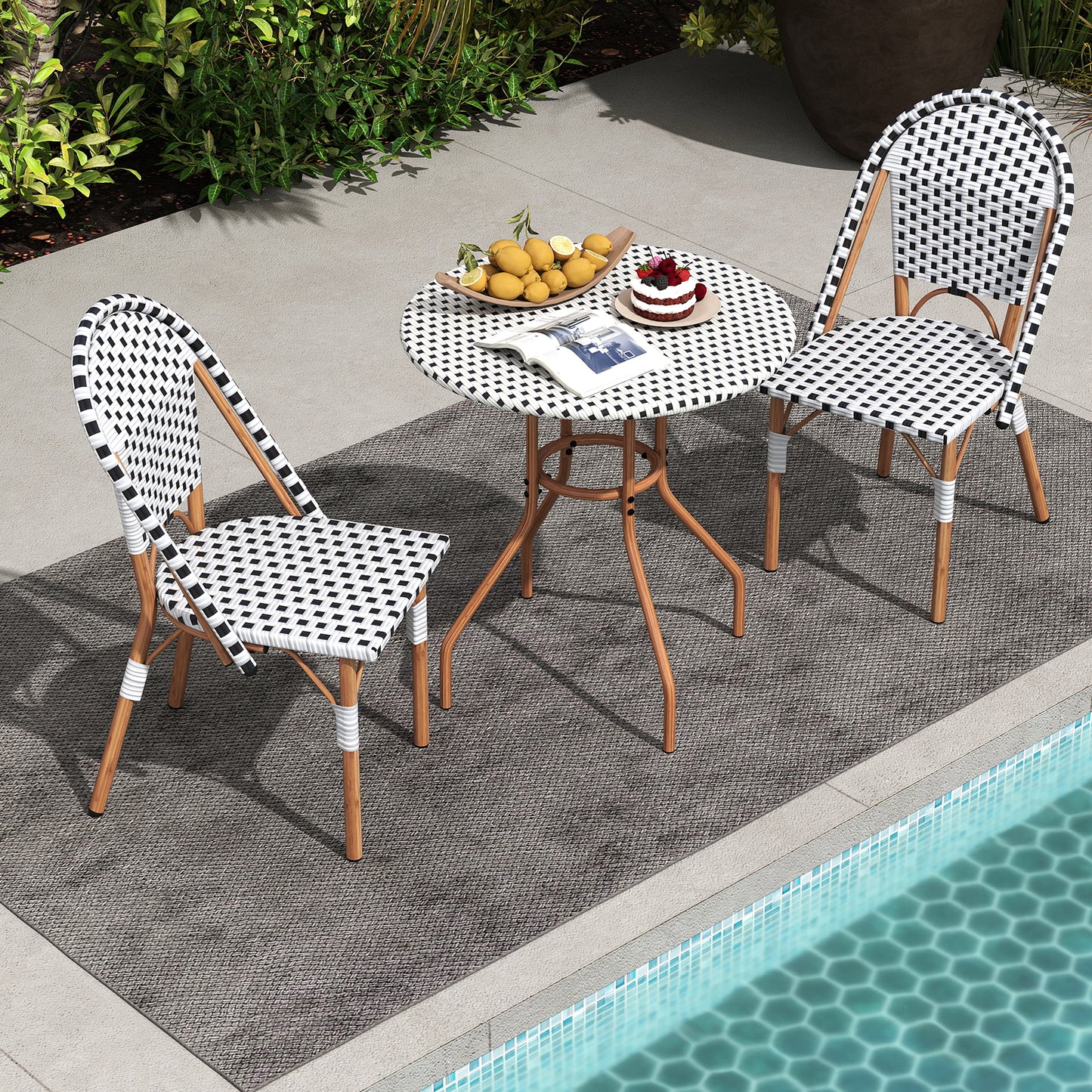 3 Piece French Bistro Table Chair Set with Outdoor Wicker Round Table and 2 Dining Chairs, White Patio Dining Sets at Gallery Canada
