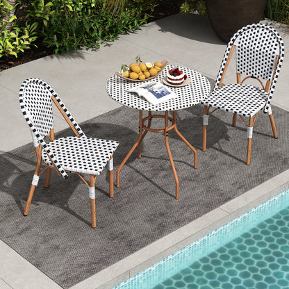 3 Piece French Bistro Table Chair Set with Outdoor Wicker Round Table and 2 Dining Chairs, White Patio Dining Sets at Gallery Canada