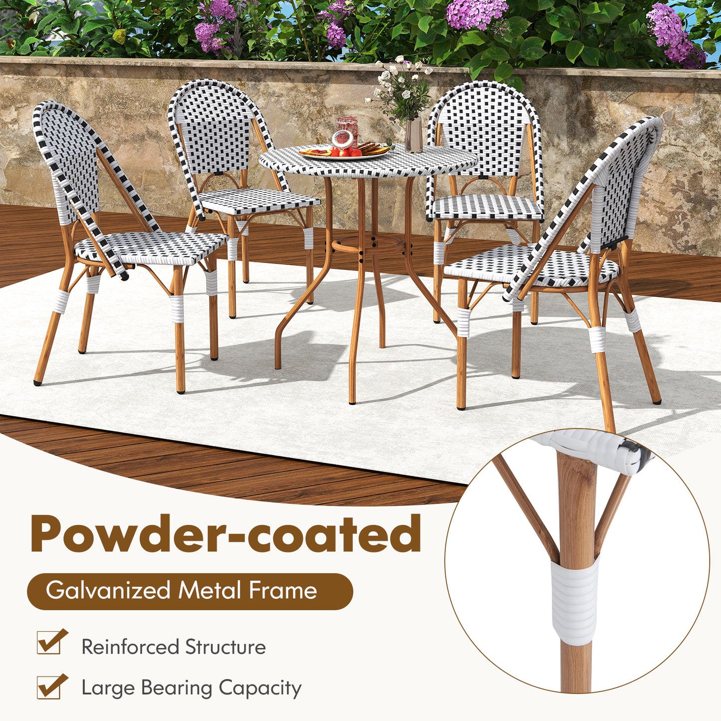 3 Piece French Bistro Table Chair Set with Outdoor Wicker Round Table and 2 Dining Chairs, White Patio Dining Sets at Gallery Canada
