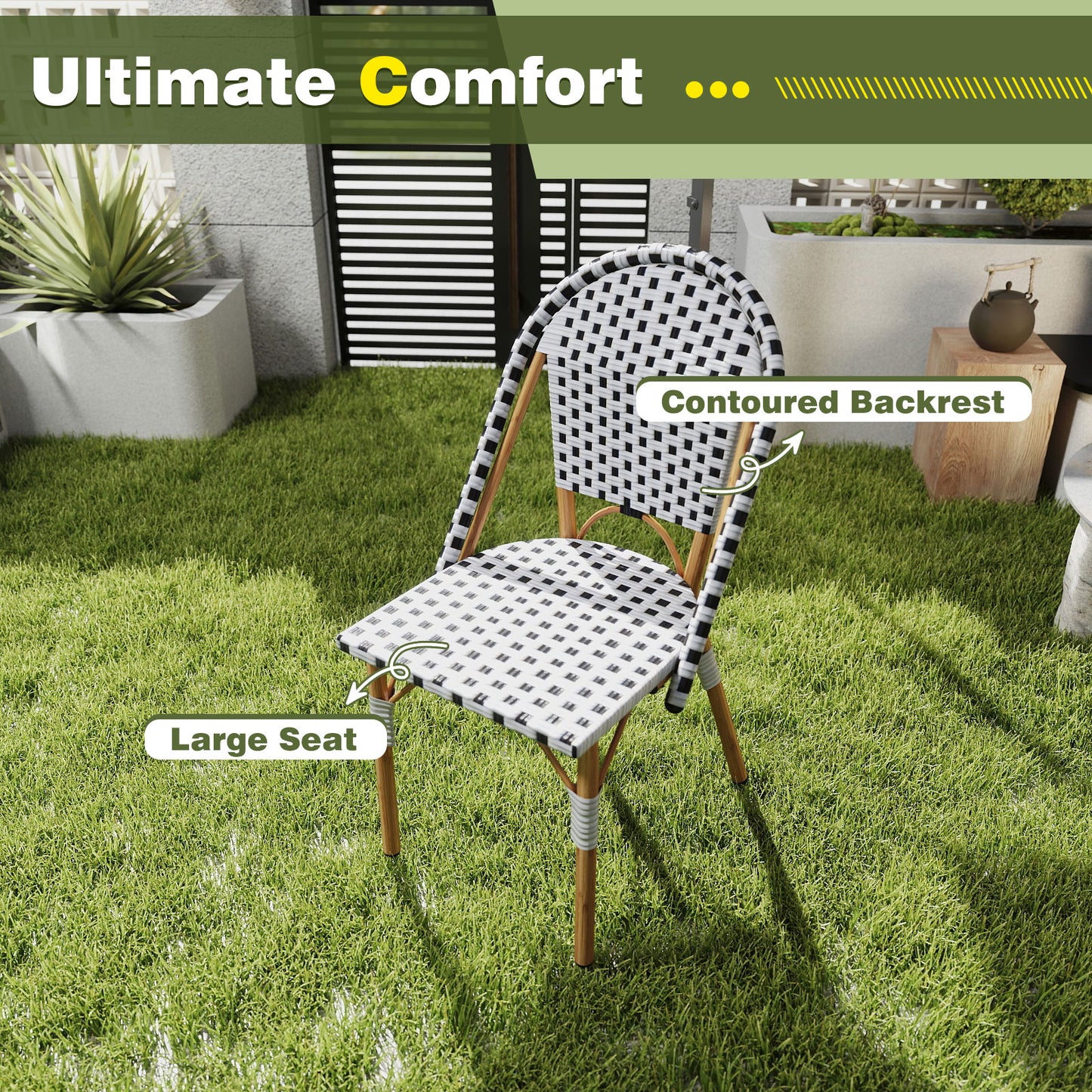 3 Piece French Bistro Table Chair Set with Outdoor Wicker Round Table and 2 Dining Chairs, White Patio Dining Sets at Gallery Canada