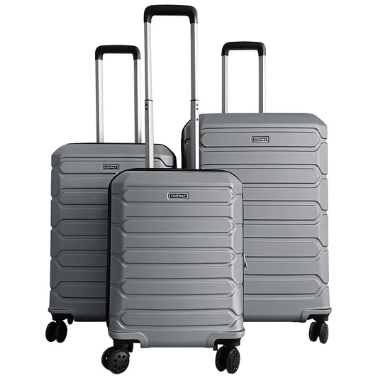 3-Piece Hardside Luggage Set Lightweight Hardside Suitcases with 8-Spinner Wheels-Grey, Gray