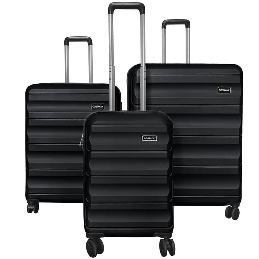 3-Piece Hardside Luggage Set 20/24/28 Inch Lightweight Hardside Suitcases, Black