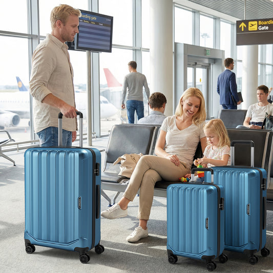 3-Piece Hardside Luggage Set (20/24/28 Inch) Lightweight with 3-Digital Lock, Blue Camping Blue at Gallery Canada
