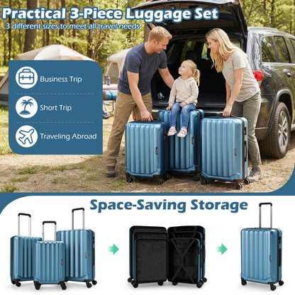 3-Piece Hardside Luggage Set (20/24/28 Inch) Lightweight with 3-Digital Lock, Blue Camping at Gallery Canada