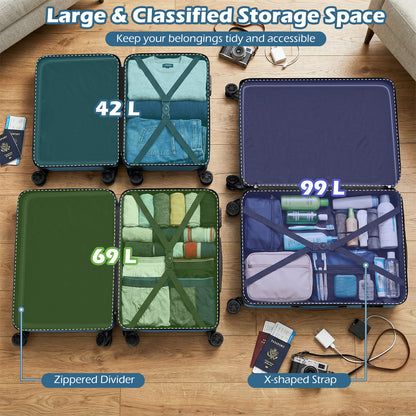 3-Piece Hardside Luggage Set (20/24/28 Inch) Lightweight with 3-Digital Lock, Blue Camping at Gallery Canada