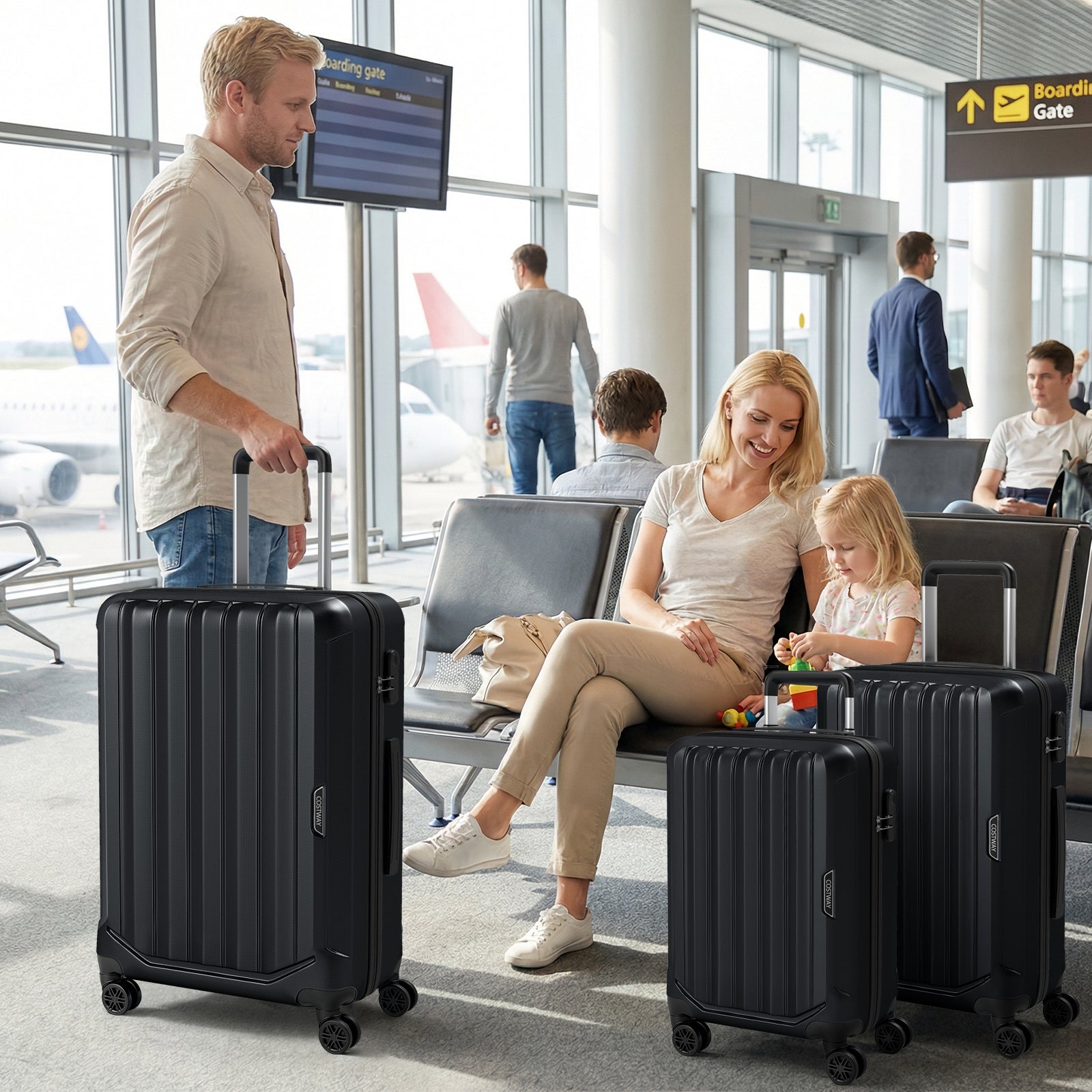 3-Piece Hardside Luggage Set (20/24/28 Inch) Lightweight with 3-Digital Lock, Black Camping at Gallery Canada