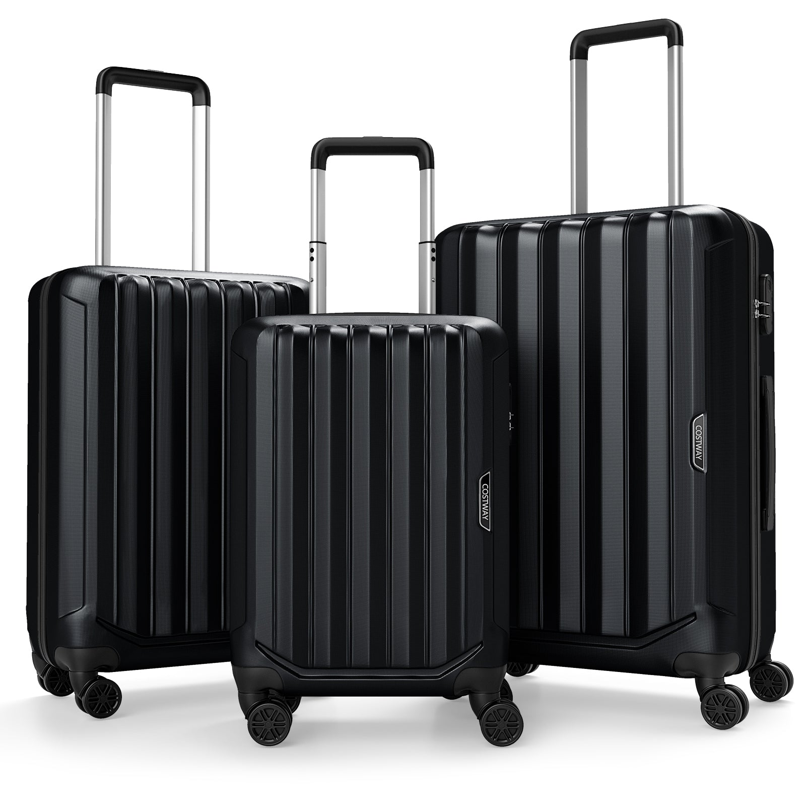3-Piece Hardside Luggage Set (20/24/28 Inch) Lightweight with 3-Digital Lock, Black Camping Black at Gallery Canada