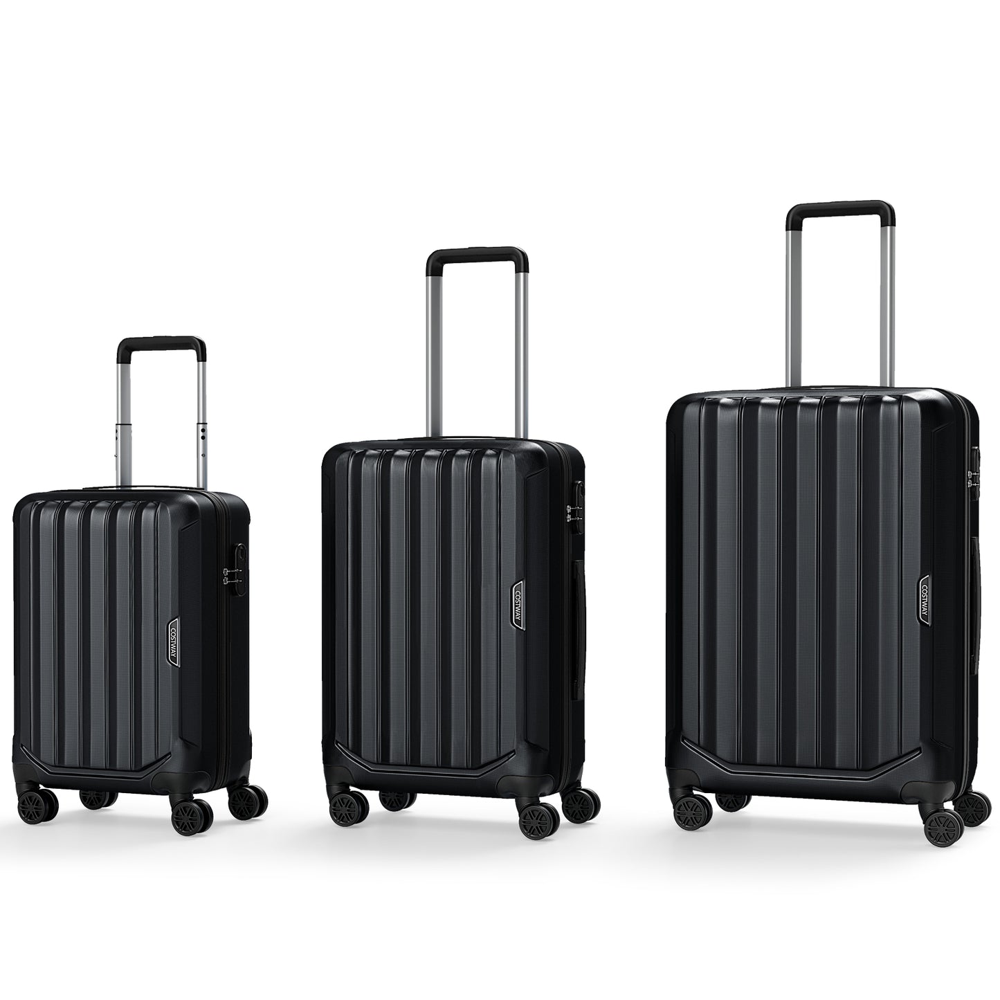 3-Piece Hardside Luggage Set (20/24/28 Inch) Lightweight with 3-Digital Lock, Black Camping at Gallery Canada