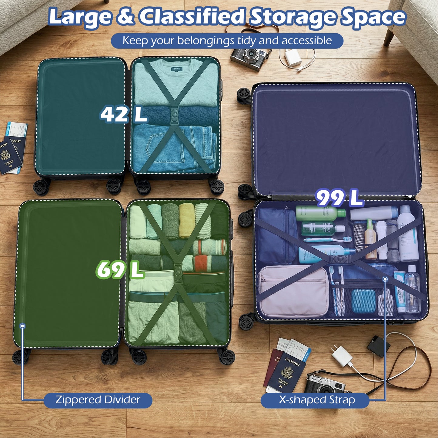 3-Piece Hardside Luggage Set (20/24/28 Inch) Lightweight with 3-Digital Lock, Black Camping at Gallery Canada