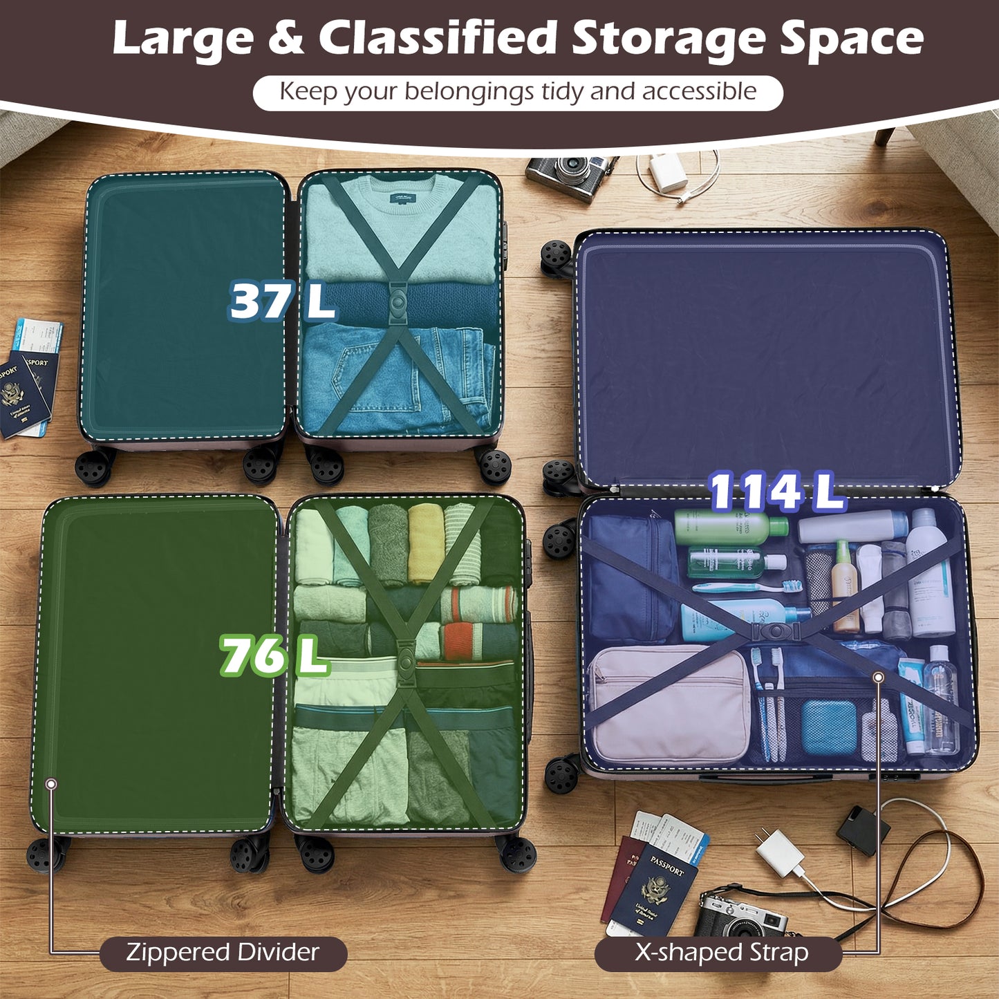 3-Piece Hardside Luggage Set 20/24/28 Inch Lightweight Hardside Suitcases, Pink Camping at Gallery Canada