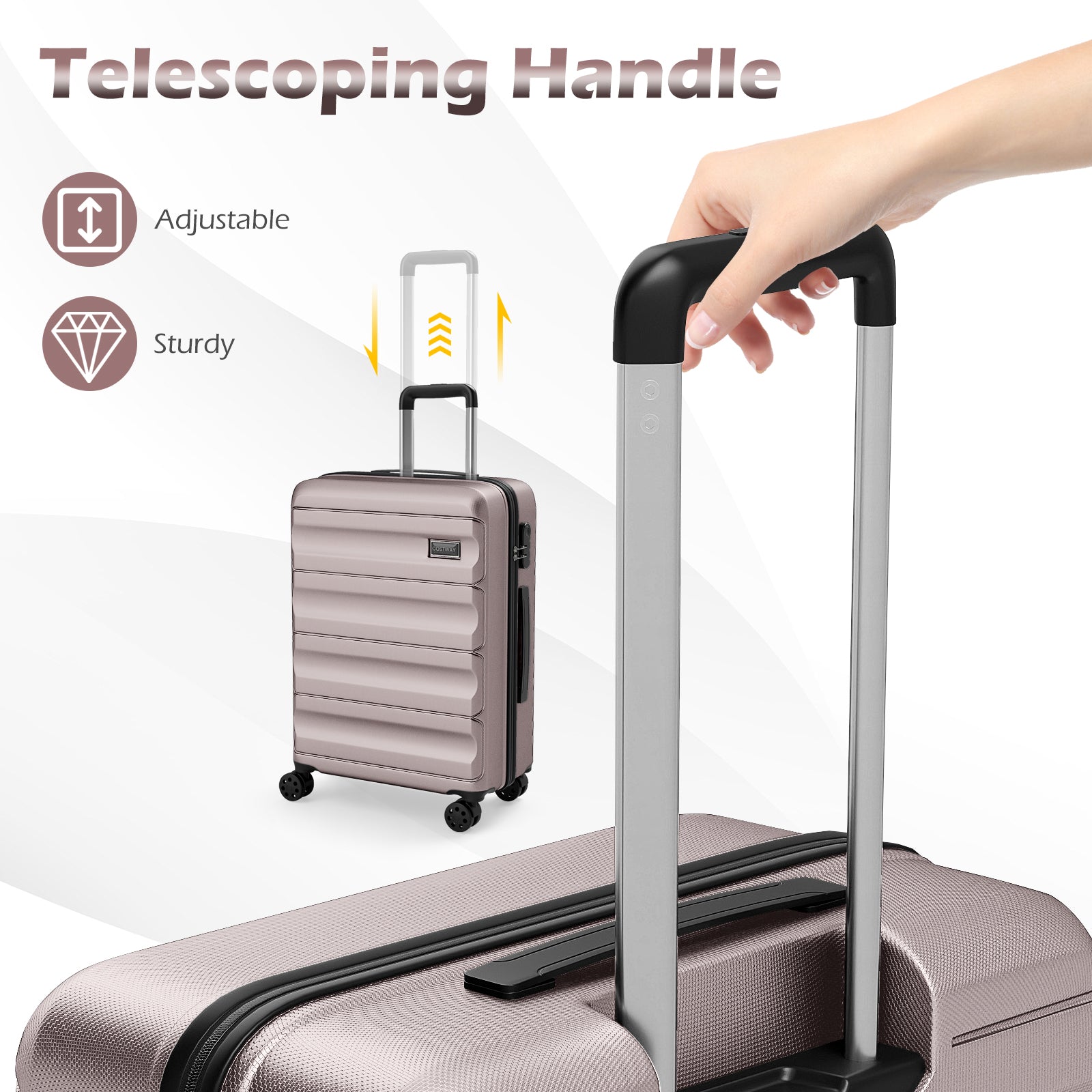 3-Piece Hardside Luggage Set 20/24/28 Inch Lightweight Hardside Suitcases, Pink Camping at Gallery Canada