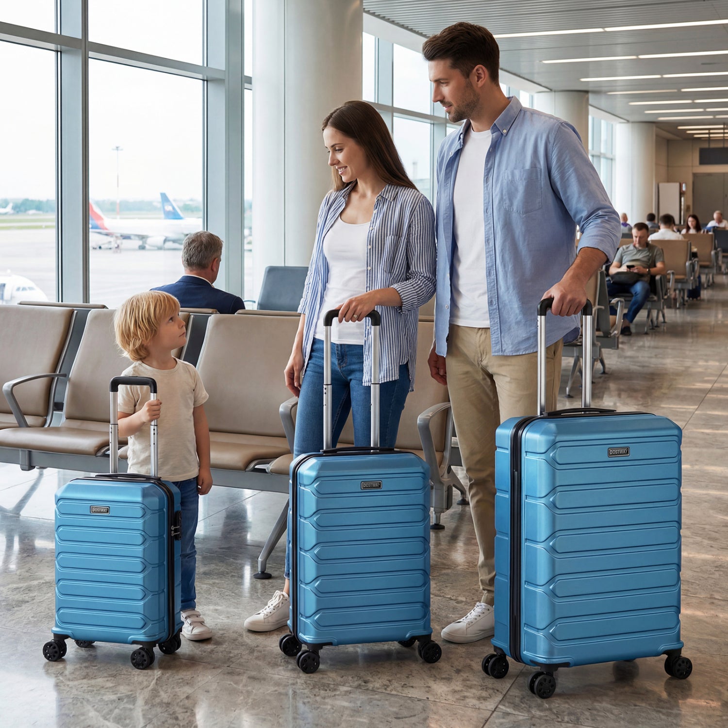 3-Piece Hardside Luggage Set Lightweight Hardside Suitcases with 8-Spinner Wheels, Blue Camping at Gallery Canada