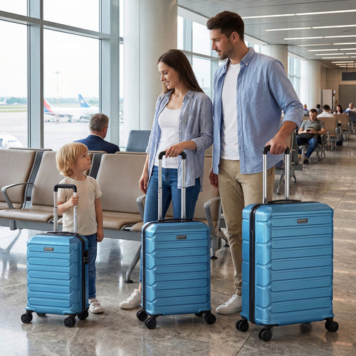3-Piece Hardside Luggage Set Lightweight Hardside Suitcases with 8-Spinner Wheels, Blue