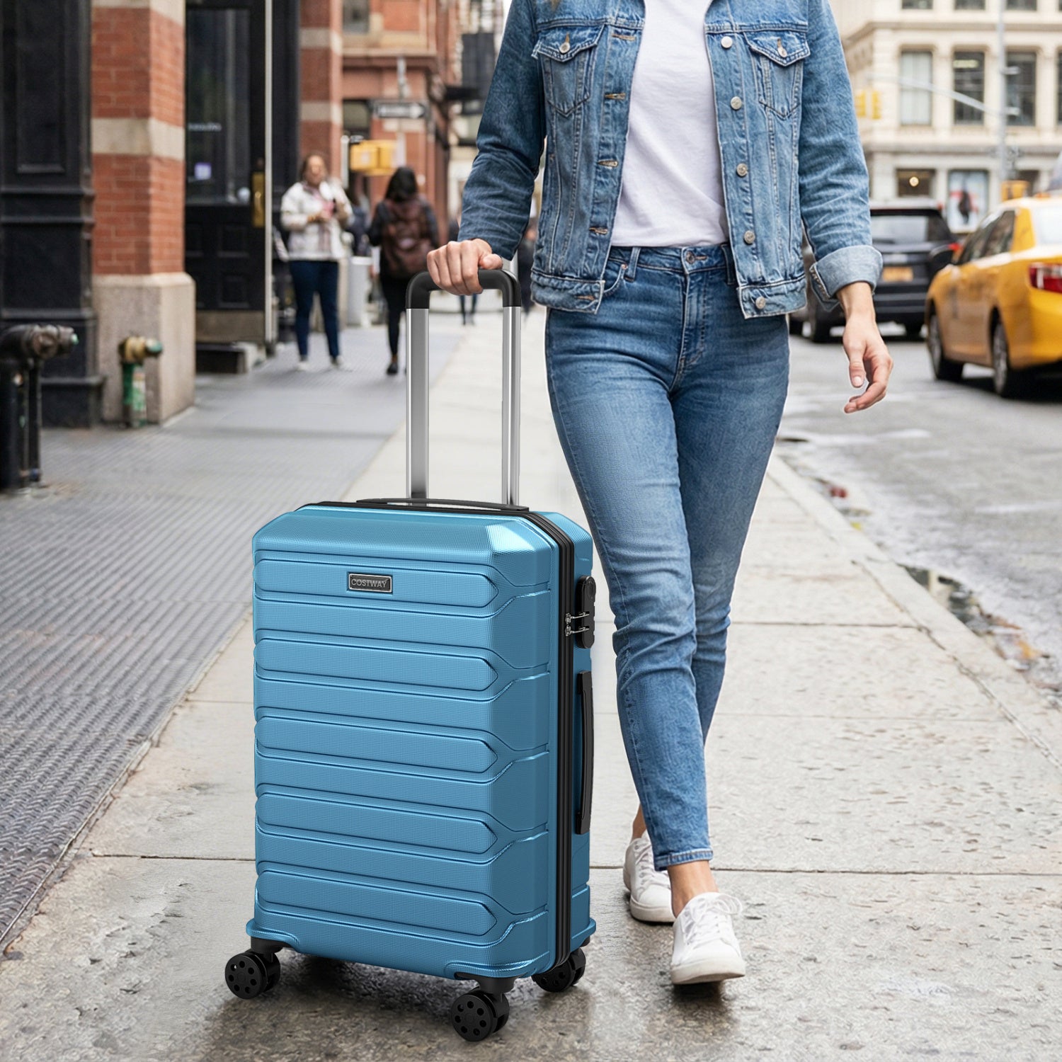 3-Piece Hardside Luggage Set Lightweight Hardside Suitcases with 8-Spinner Wheels, Blue Camping at Gallery Canada