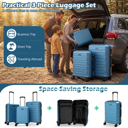 3-Piece Hardside Luggage Set Lightweight Hardside Suitcases with 8-Spinner Wheels, Blue Camping at Gallery Canada