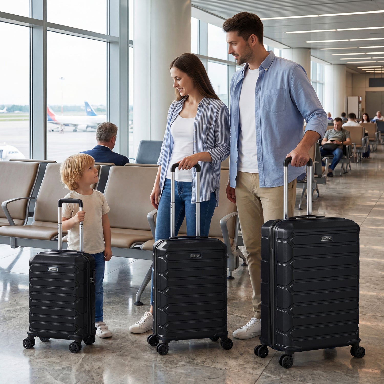 3-Piece Hardside Luggage Set Lightweight Hardside Suitcases with 8-Spinner Wheels, Black Camping at Gallery Canada