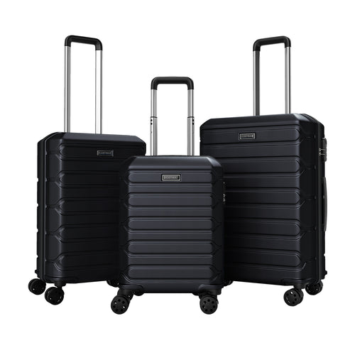 3-Piece Hardside Luggage Set Lightweight Hardside Suitcases with 8-Spinner Wheels, Black
