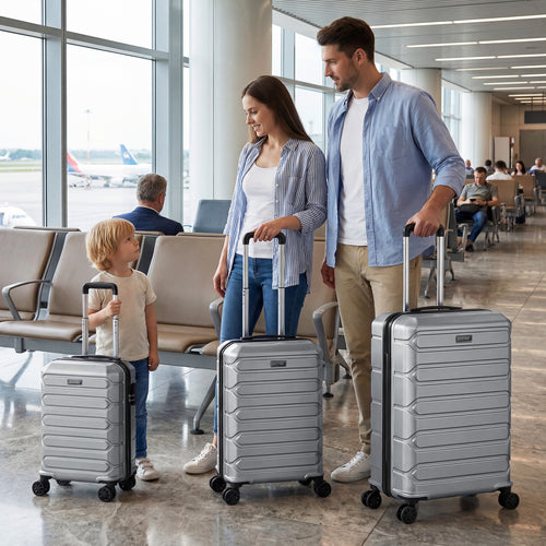 3-Piece Hardside Luggage Set Lightweight Hardside Suitcases with 8-Spinner Wheels-Grey, Gray