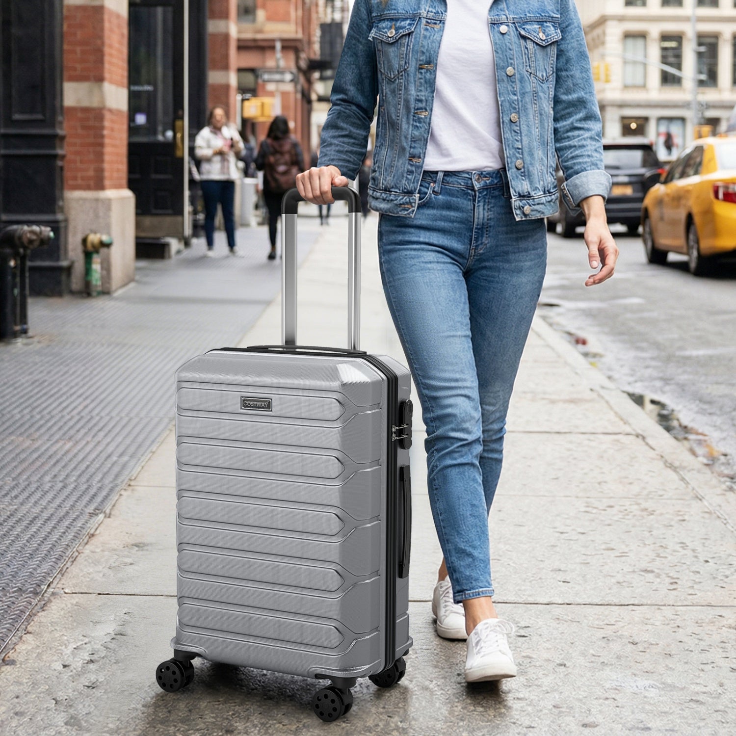 3-Piece Hardside Luggage Set Lightweight Hardside Suitcases with 8-Spinner Wheels-Grey, Gray Camping at Gallery Canada