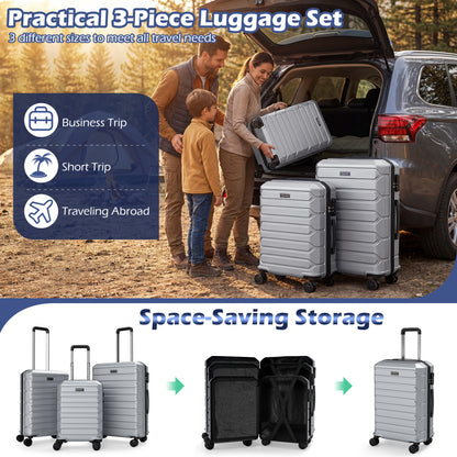 3-Piece Hardside Luggage Set Lightweight Hardside Suitcases with 8-Spinner Wheels-Grey, Gray Camping at Gallery Canada