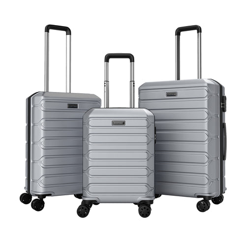 3-Piece Hardside Luggage Set Lightweight Hardside Suitcases with 8-Spinner Wheels-Grey, Gray