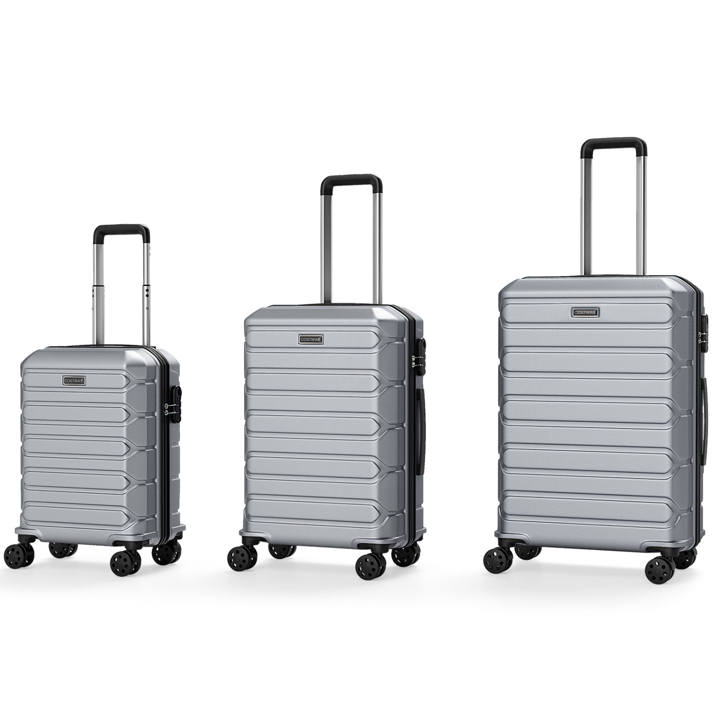 3-Piece Hardside Luggage Set Lightweight Hardside Suitcases with 8-Spinner Wheels-Grey, Gray Camping at Gallery Canada