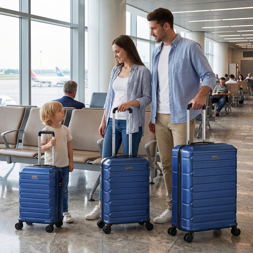 3-Piece Hardside Luggage Set Lightweight Hardside Suitcases with 8-Spinner Wheels, Navy