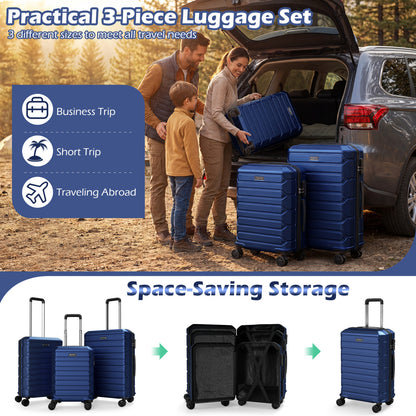 3-Piece Hardside Luggage Set Lightweight Hardside Suitcases with 8-Spinner Wheels, Navy Camping at Gallery Canada