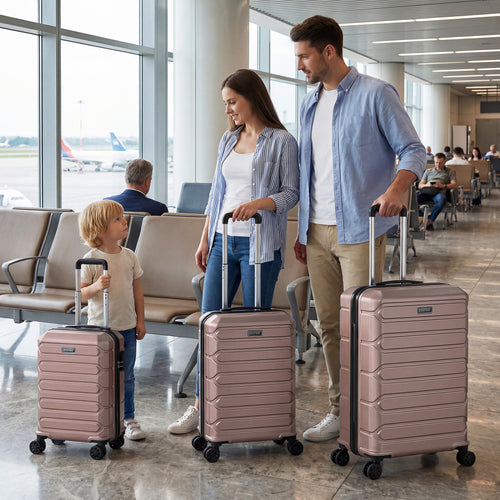 3-Piece Hardside Luggage Set Lightweight Hardside Suitcases with 8-Spinner Wheels, Pink