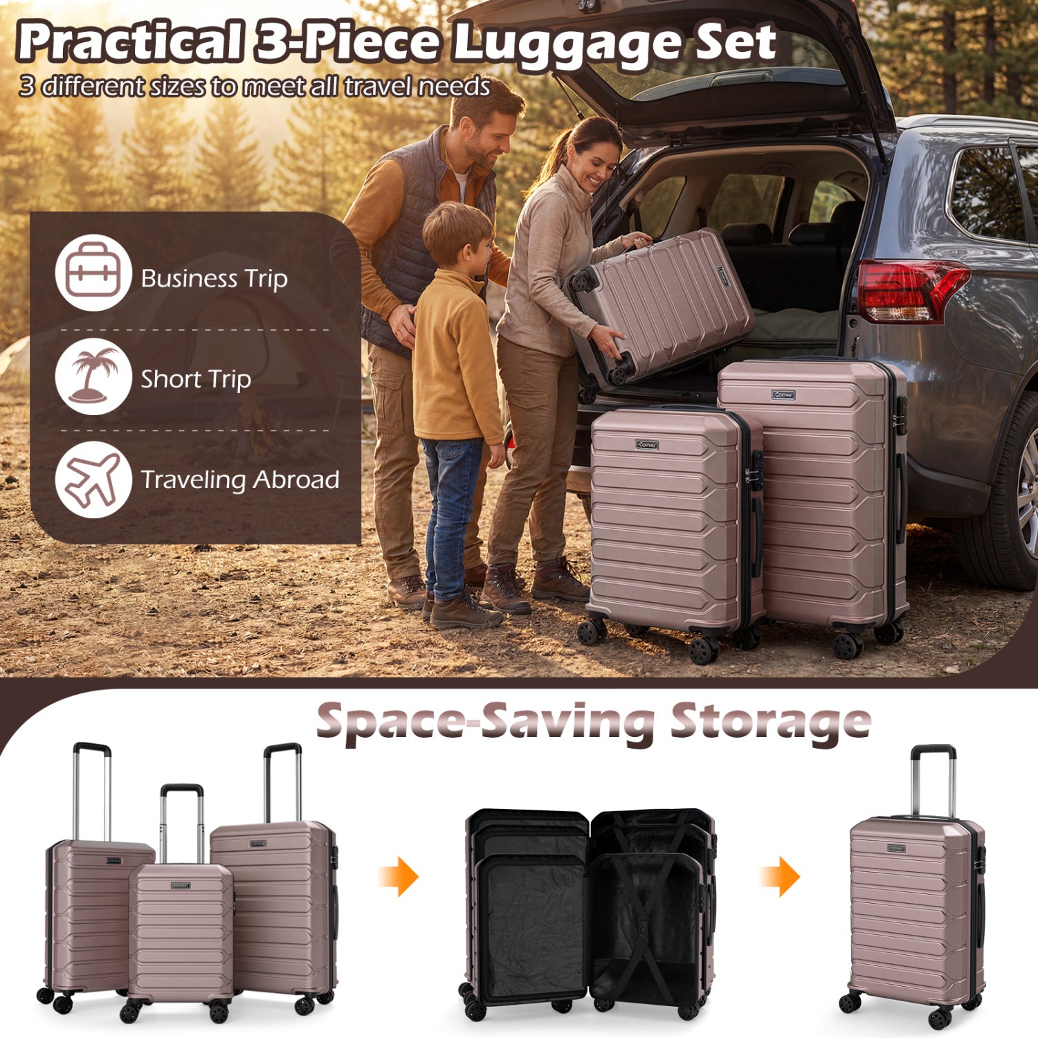 3-Piece Hardside Luggage Set Lightweight Hardside Suitcases with 8-Spinner Wheels, Pink Camping at Gallery Canada