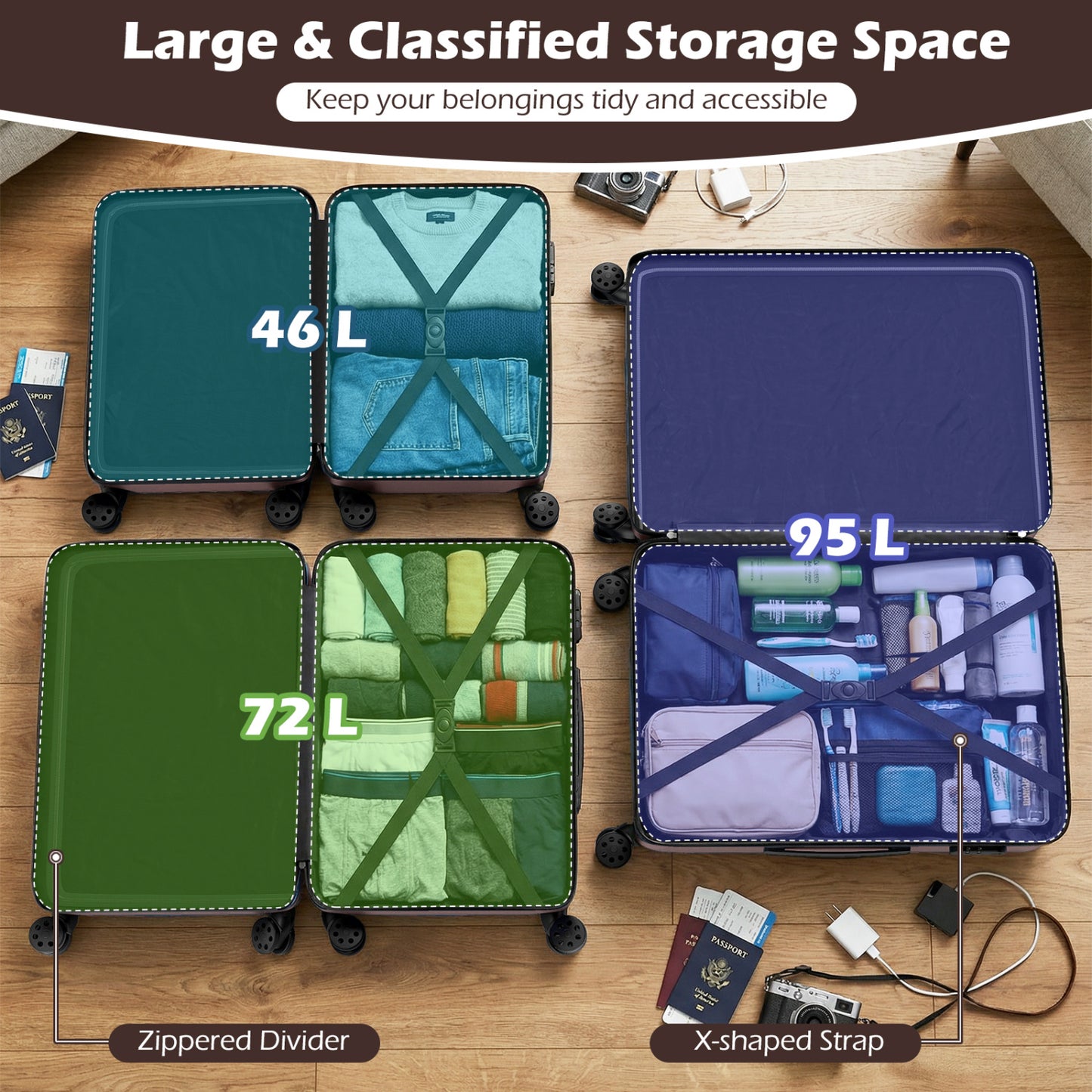 3-Piece Hardside Luggage Set Lightweight Hardside Suitcases with 8-Spinner Wheels, Pink Camping at Gallery Canada