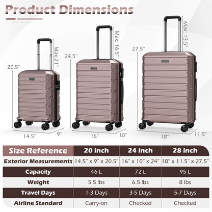 3-Piece Hardside Luggage Set Lightweight Hardside Suitcases with 8-Spinner Wheels, Pink Camping at Gallery Canada