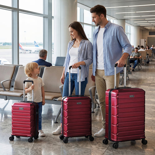 3-Piece Hardside Luggage Set Lightweight Hardside Suitcases with 8-Spinner Wheels, Red