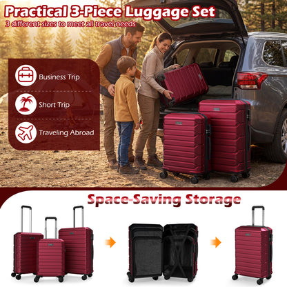 3-Piece Hardside Luggage Set Lightweight Hardside Suitcases with 8-Spinner Wheels, Red Camping at Gallery Canada