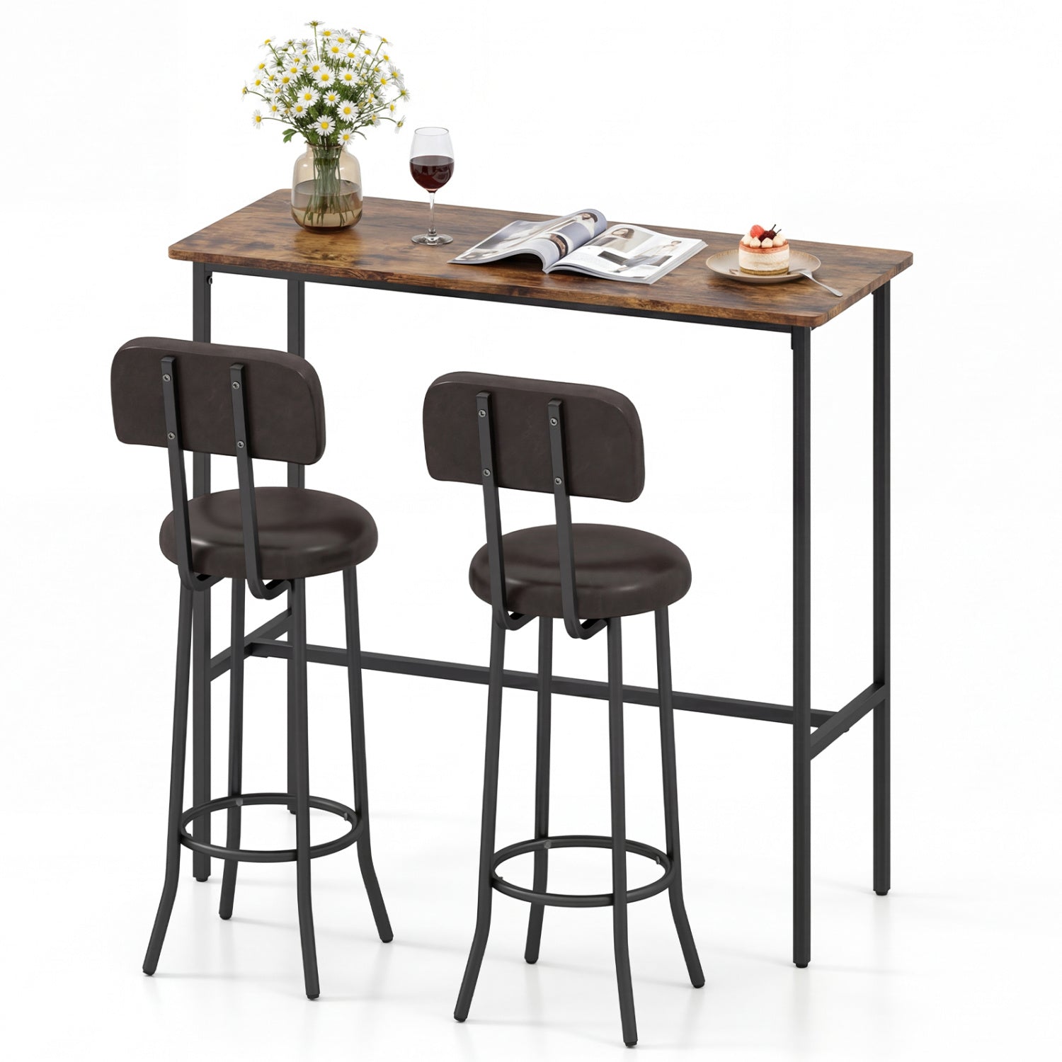 3-Piece Industrial Bar Table Set, 2 Upholstered Stools, Brown Dining Room Sets at Gallery Canada