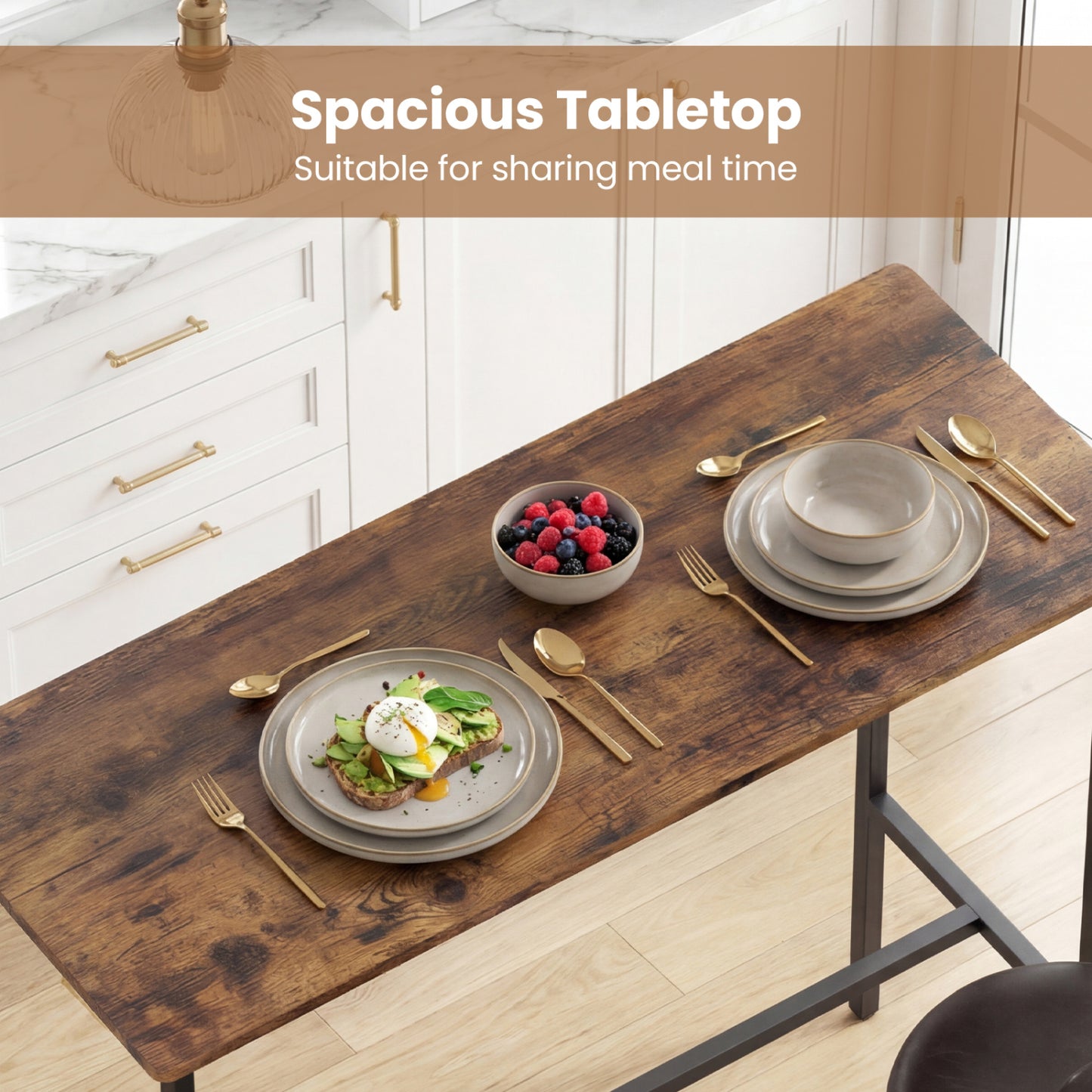 3-Piece Industrial Bar Table Set, 2 Upholstered Stools, Brown Dining Room Sets at Gallery Canada