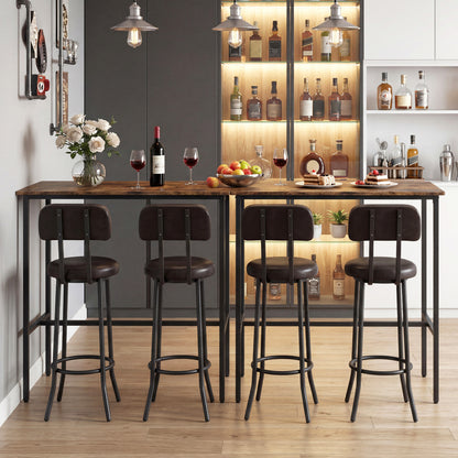 3-Piece Industrial Bar Table Set, 2 Upholstered Stools, Brown Dining Room Sets at Gallery Canada