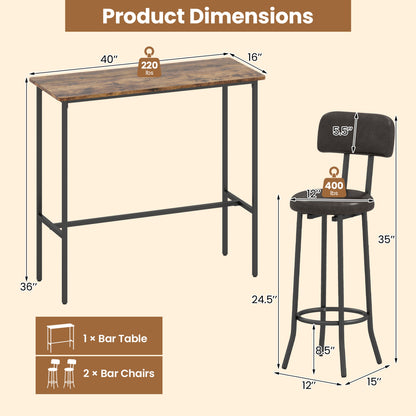3-Piece Industrial Bar Table Set, 2 Upholstered Stools, Brown Dining Room Sets at Gallery Canada